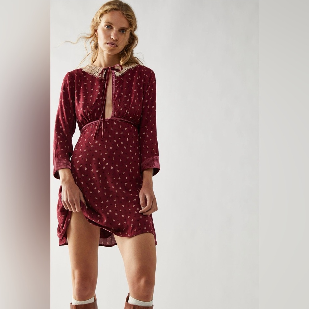 Free People Delfina Mini Dress - Red Combo - SIZE XL